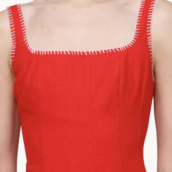 Avec Les Filles Red w/ White Contrast Stitch Mini Dress Sleeveless Size Large - Picture 2 of 10